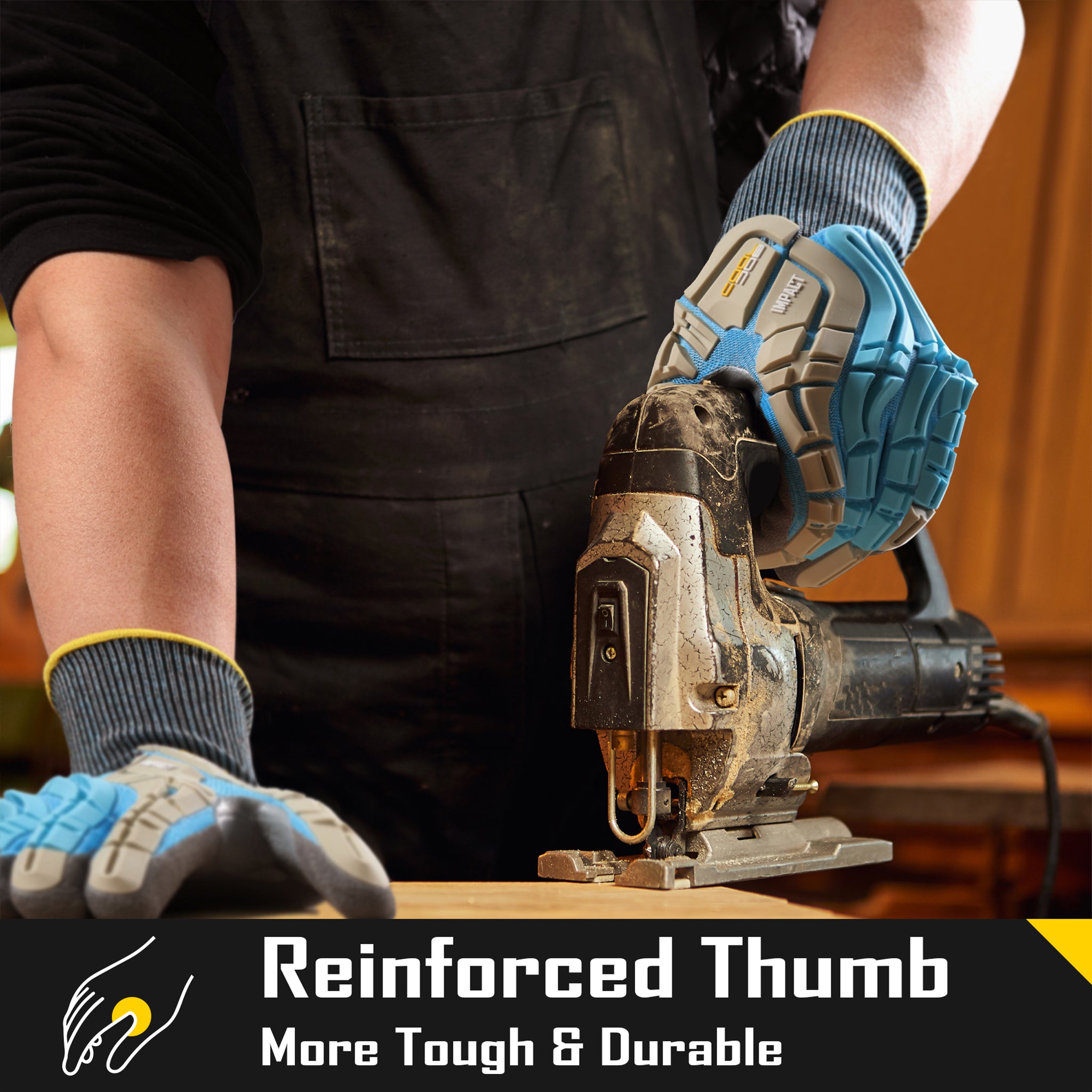 COOLJOB TPR Impact Resistant Safety Work Gloves with Grip ( Blue, Yellow )