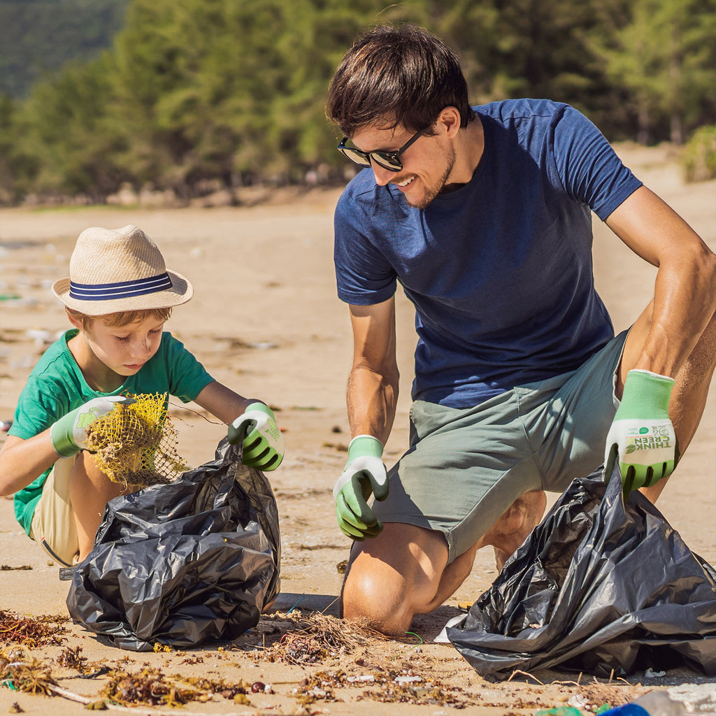 COOLJOB 3 Pairs Think Green Gardening Work Gloves, 100% Recycled Polyester with Rubber Coated