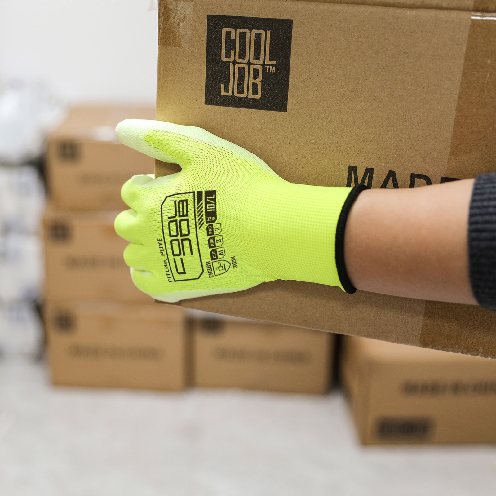 COOLJOB 12/60/120 Pairs Safety Work Gloves Pack Bulk with Grip PU Coating（Yellow）