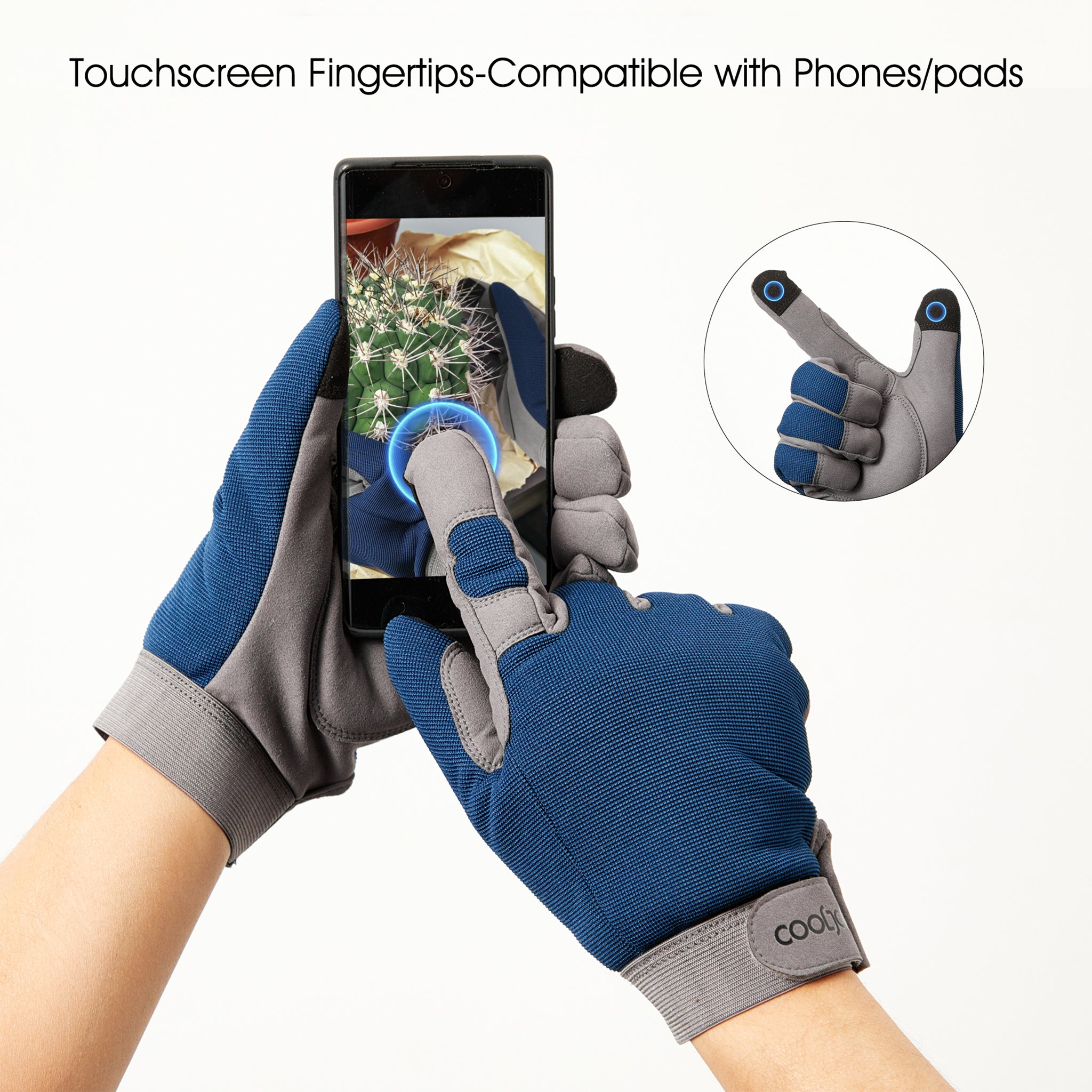 COOLJOB Thorn Proof Garden Gloves with Touchscreen Fingers (Navy)