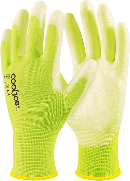 COOLJOB 12/60/120 Pairs Safety Work Gloves Pack Bulk with Grip PU Coating（Yellow）