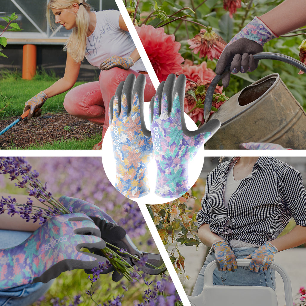 COOLJOB 2/6 Pairs Colorful Gardening Gloves for Women Ladies, Breathable Rubber Coated for Yard Garden