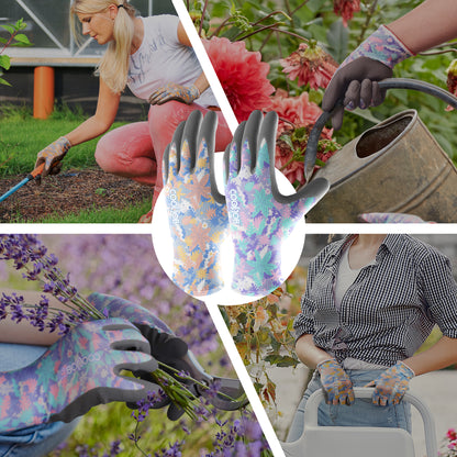 COOLJOB 2/6 Pairs Colorful Gardening Gloves for Women Ladies, Breathable Rubber Coated for Yard Garden