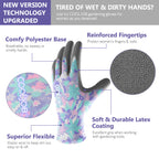 COOLJOB 2/6 Pairs Colorful Gardening Gloves for Women Ladies, Breathable Rubber Coated for Yard Garden