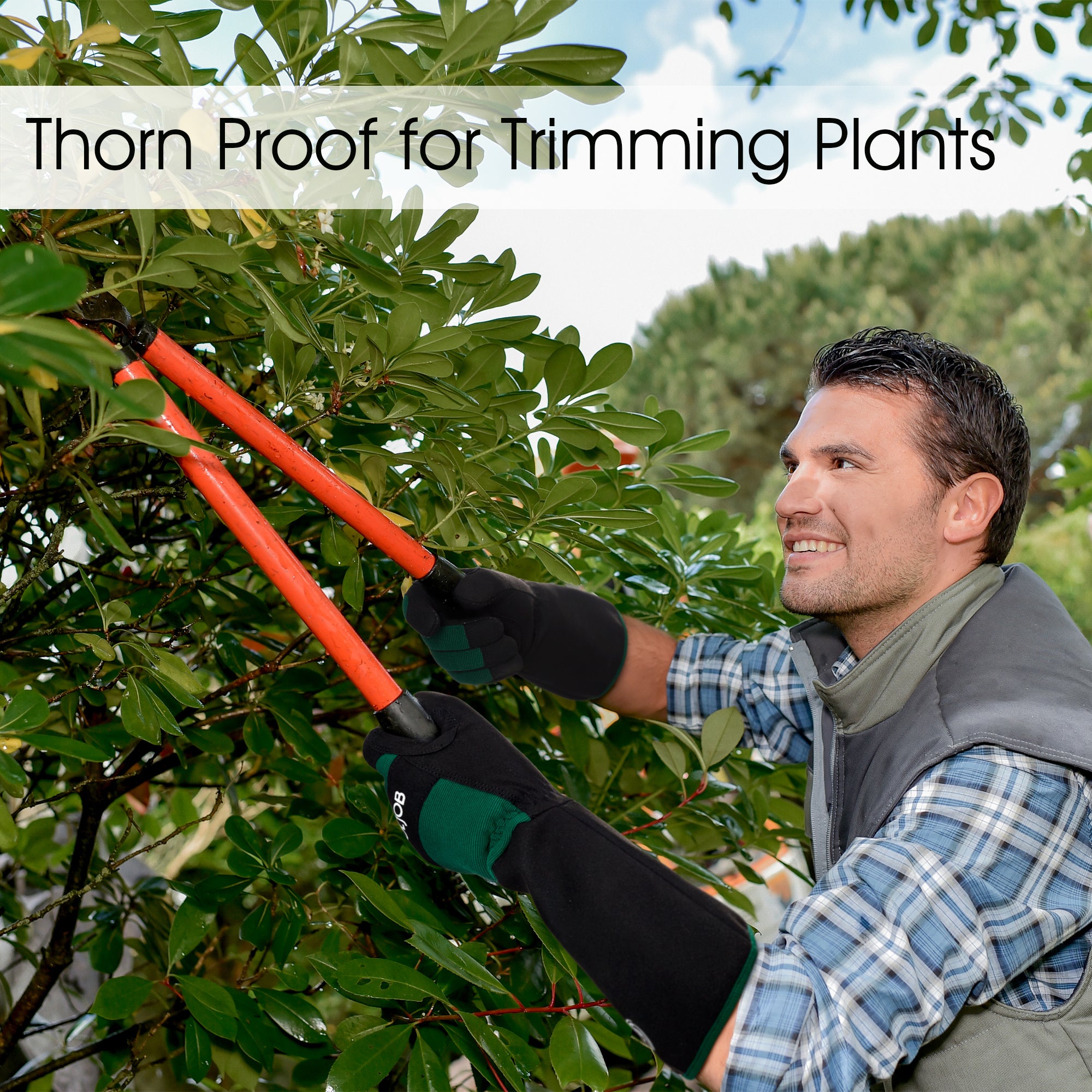 COOLJOB Thorn Proof Rose Pruning Garden Gloves, Longer Sleeve, Puncture Resistant (Green)