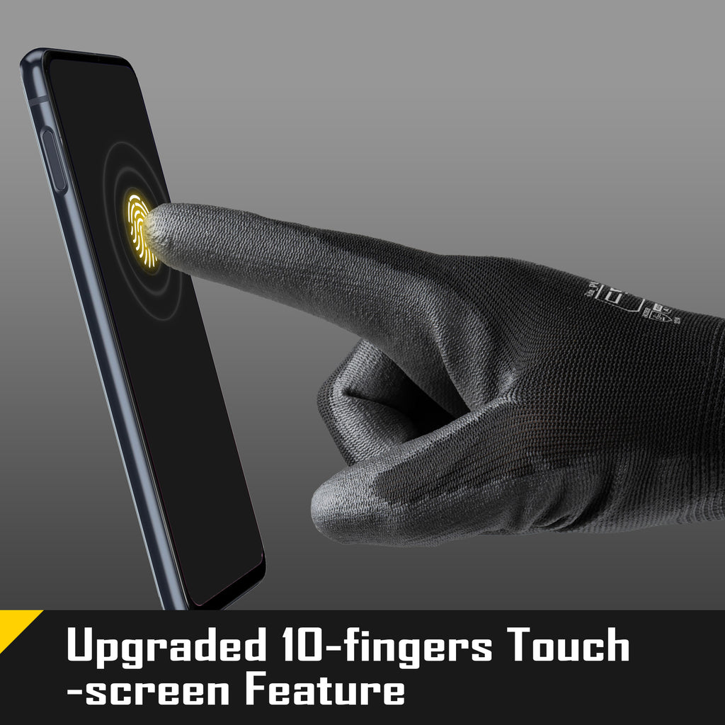 COOLJOB 120 Pairs Safety Work Gloves Pack Bulk with Grip PU Coating, Touchscreen（Black）