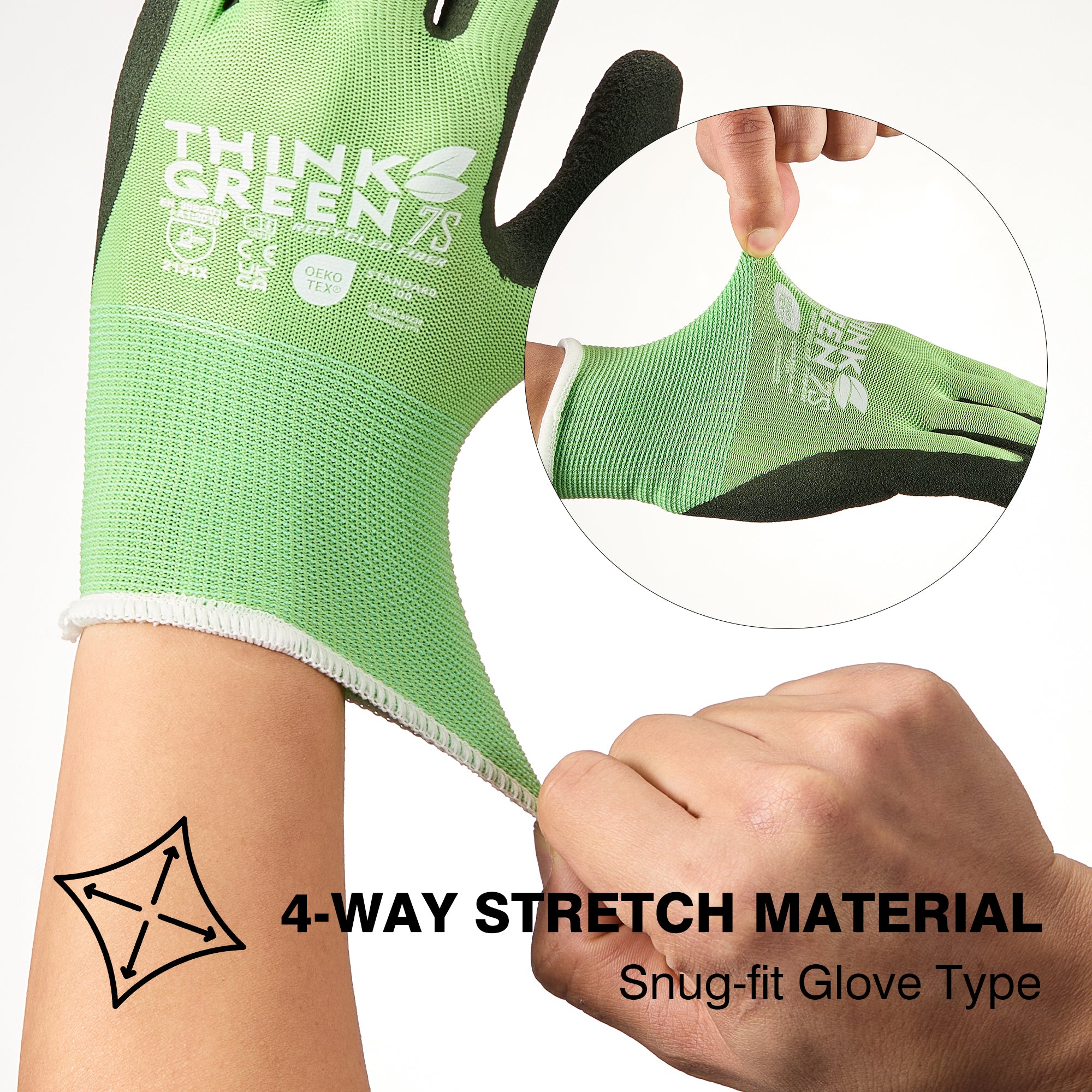 COOLJOB 3 Pairs Think Green Gardening Work Gloves, 100% Recycled Polyester with Rubber Coated