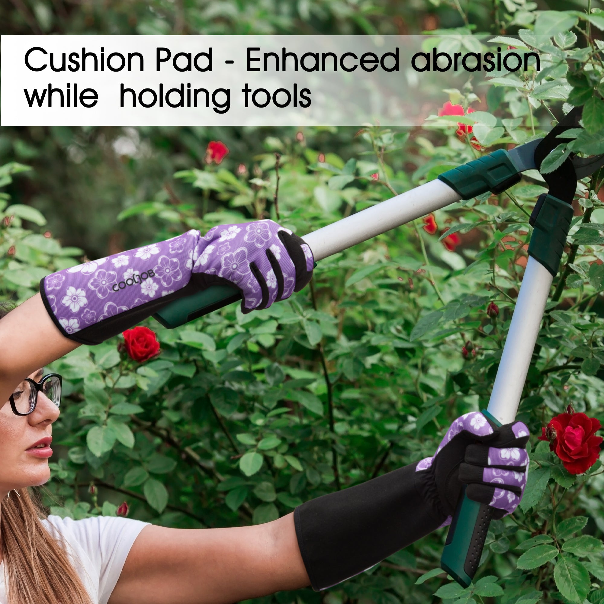 COOLJOB Thorn Proof Rose Pruning Garden Gloves, Longer Sleeve, Puncture Resistant (Purple)