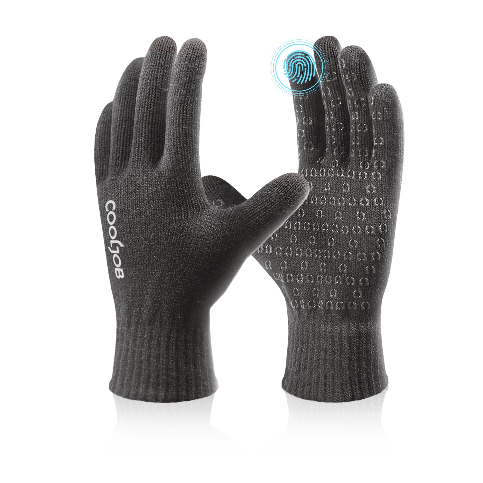 COOLJOB Warm Fleece Knit Winter Gloves, Touch Screen Fingers, Non-slip Silicone Grip and Elastic Cuff