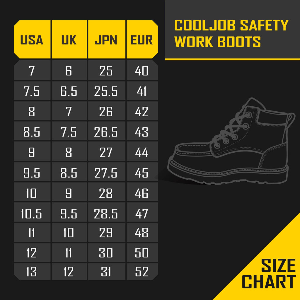 COOLJOB Goodyear Welt Steel Toe Shoes for Men, Full Grain Leather Safety Work Boots, Non-slip EVA Outsole
