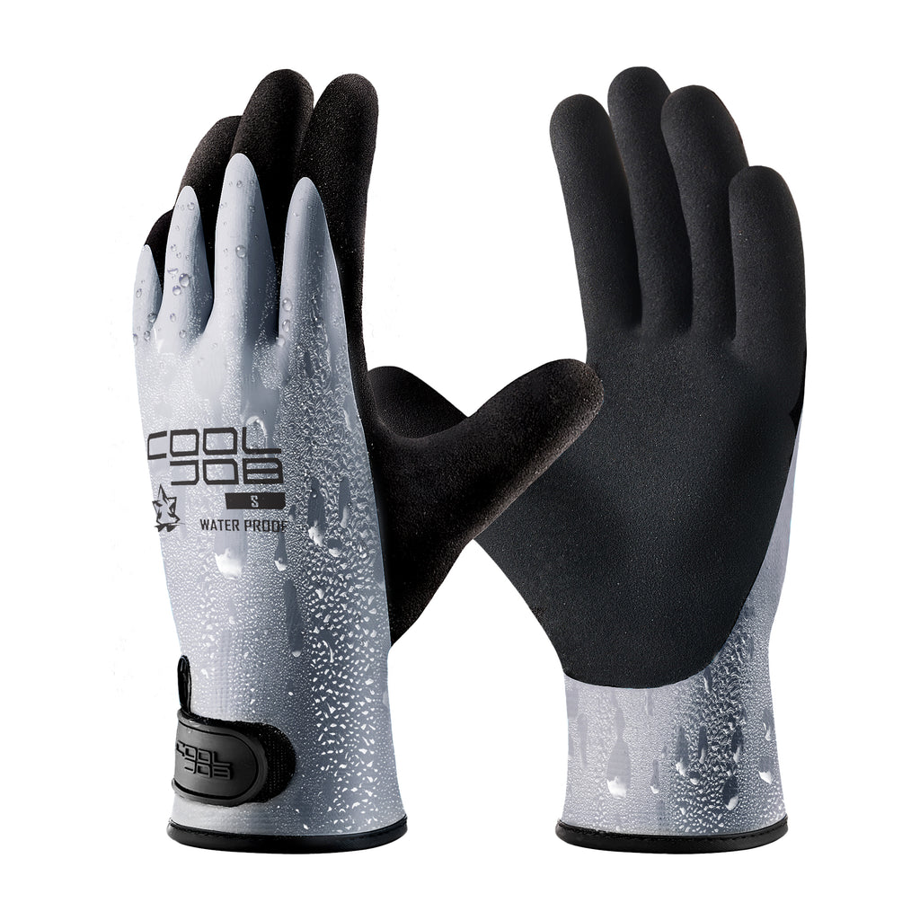 COOLJOB Thermal Warm Winter Work Dark Gray Gloves with Grip, Rubber Coated Touchscreen Waterproof Freezer Gloves for Warehouse, 1 Pair