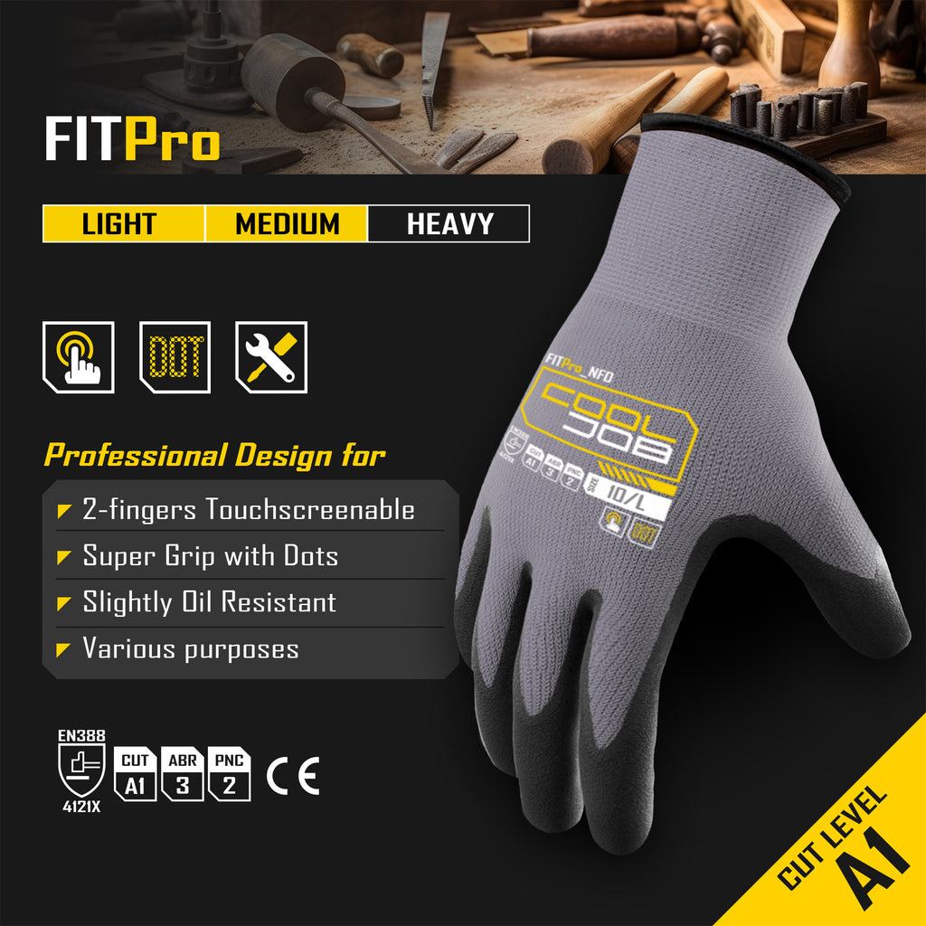COOLJOB 6 Pairs Nitrile Rubber Dipped Safety Work Gloves with Grip Dots, Touchscreen