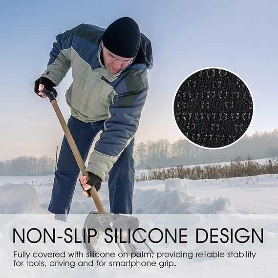 COOLJOB 2 Pairs Warm Knit Fingerless Gloves, Half Finger Winter Stretchy Mittens with Non-Slip Silicone Grip