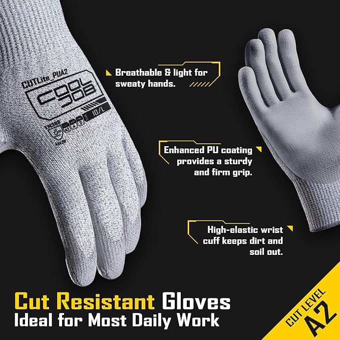 COOLJOB 12/120 Pairs A2 Cut Resistant Safety Work Gloves with Grip