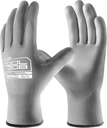 COOLJOB 12/60/120 Pairs Safety Work Gloves Pack Bulk with Grip PU Coating（Grey）