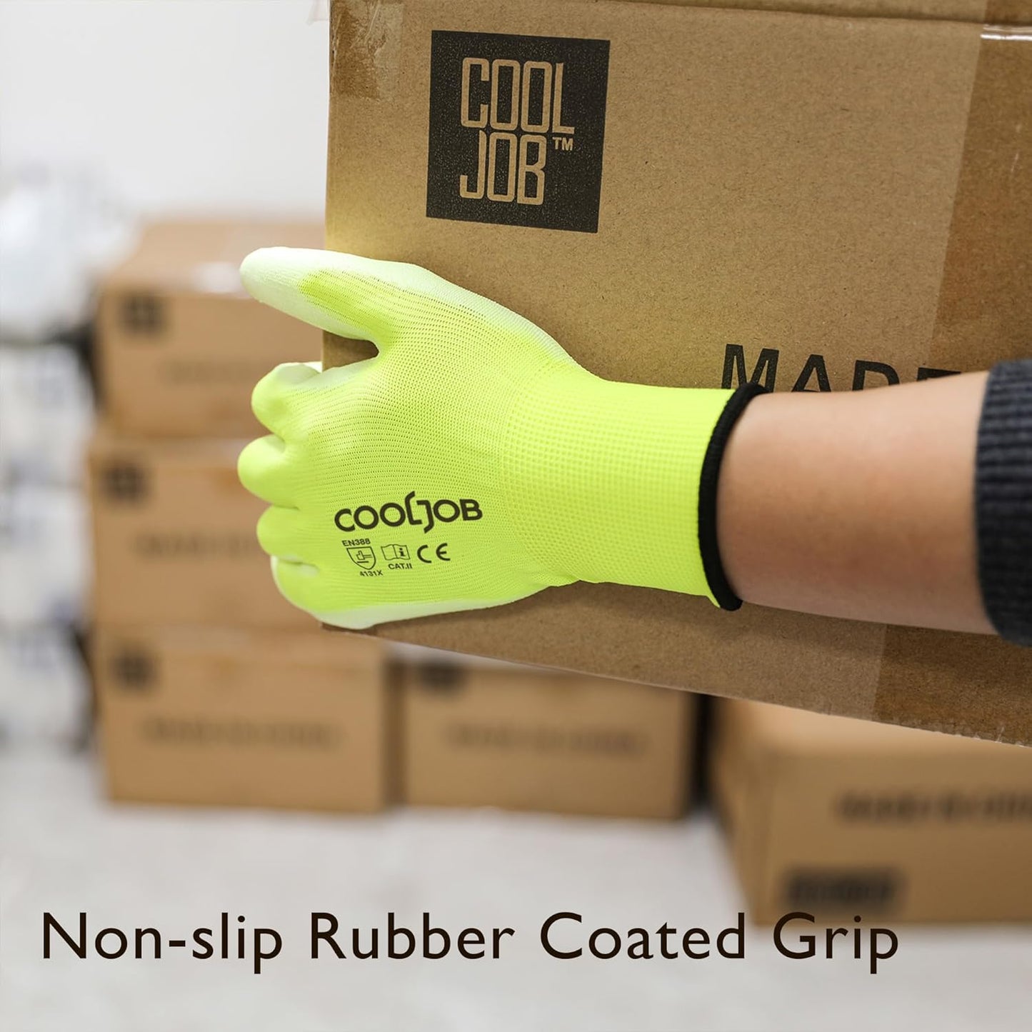 COOLJOB 12/60/120 Pairs Safety Work Gloves Pack Bulk with Grip PU Coating（Yellow）