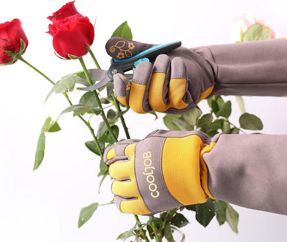 COOLJOB Thorn Proof Rose Pruning Garden Gloves, Longer Sleeve, Puncture Resistant (Orange)