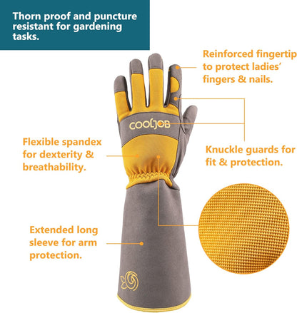 COOLJOB Thorn Proof Rose Pruning Garden Gloves, Longer Sleeve, Puncture Resistant (Orange)