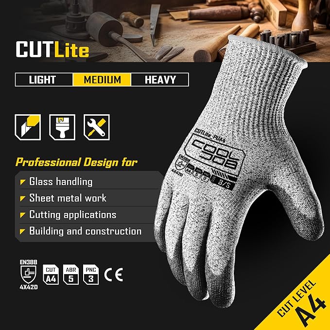 COOLJOB 12/120 Pairs A4 Cut Resistant Safety Work Gloves with Grip