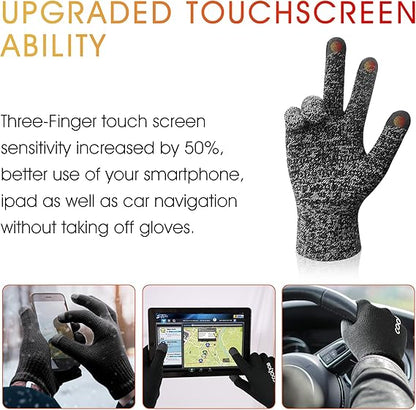 COOLJOB Warm Fleece Knit Winter Gloves, Touch Screen Fingers, Non-slip Silicone Grip and Elastic Cuff