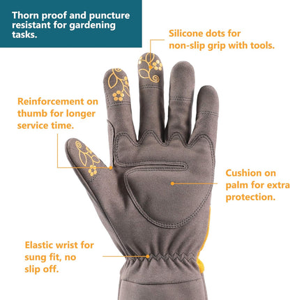 COOLJOB Thorn Proof Rose Pruning Garden Gloves, Longer Sleeve, Puncture Resistant (Orange)