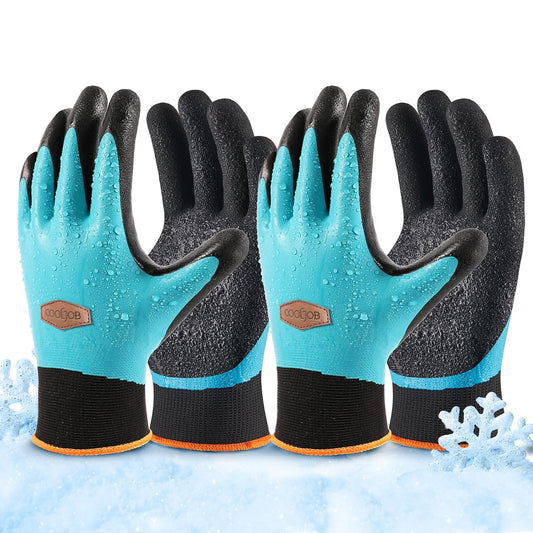 COOLJOB Waterproof Winter Freezer Gloves, Double Coated Rubber Safety Work Glvoes (Blue)