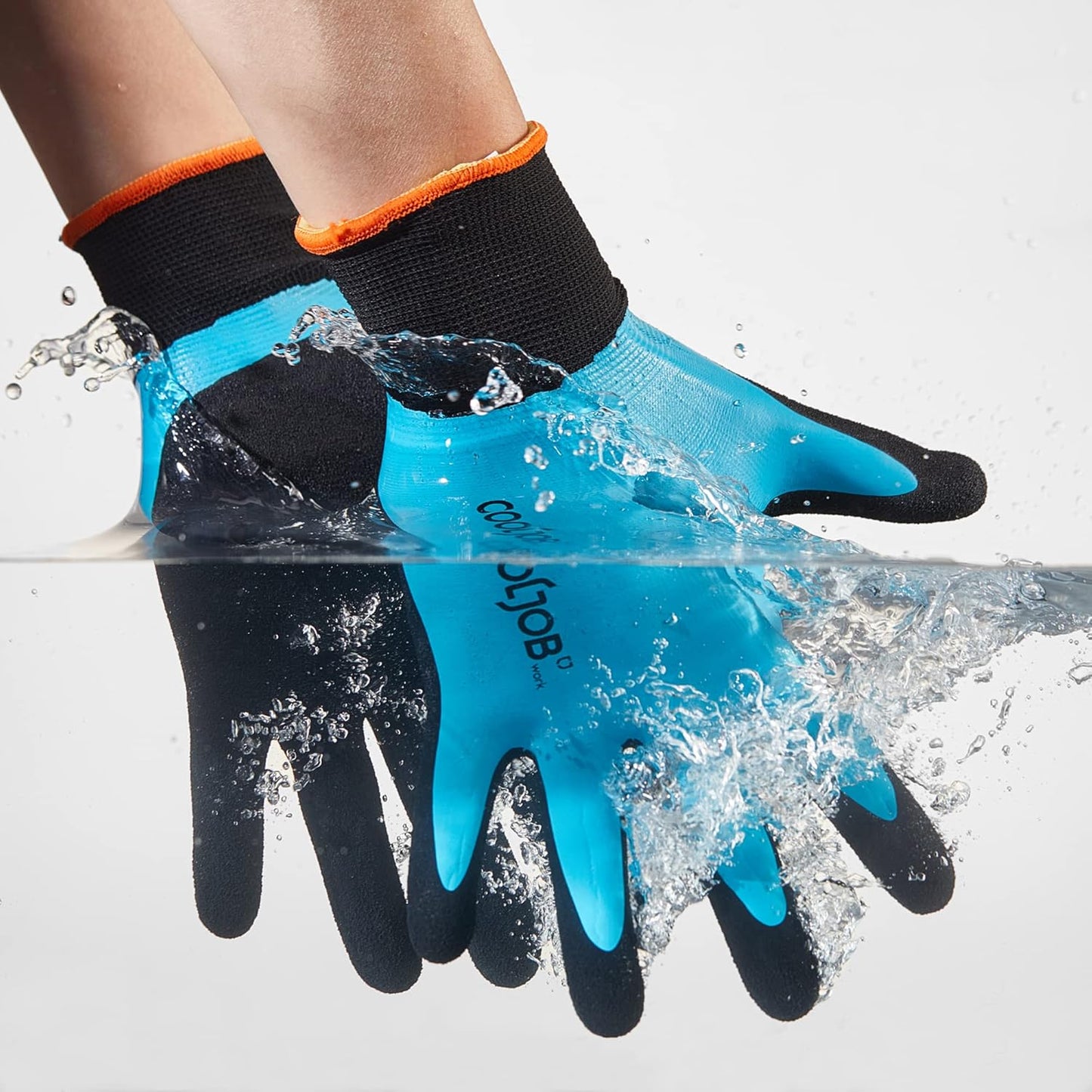 COOLJOB 2/6 Pairs Waterproof Gardening Work Gloves with grip, Double Rubber Coated (Blue)