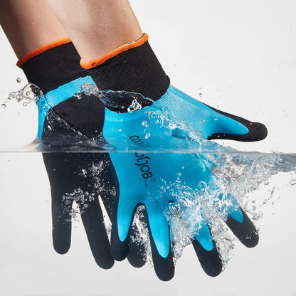 COOLJOB 2/6 Pairs Waterproof Gardening Work Gloves with grip, Double Rubber Coated (Blue)
