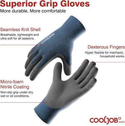 COOLJOB 2/60/120 Pairs Micro-Foam Nitrile Safety Work Garden Gloves with Touchscreen Fingers