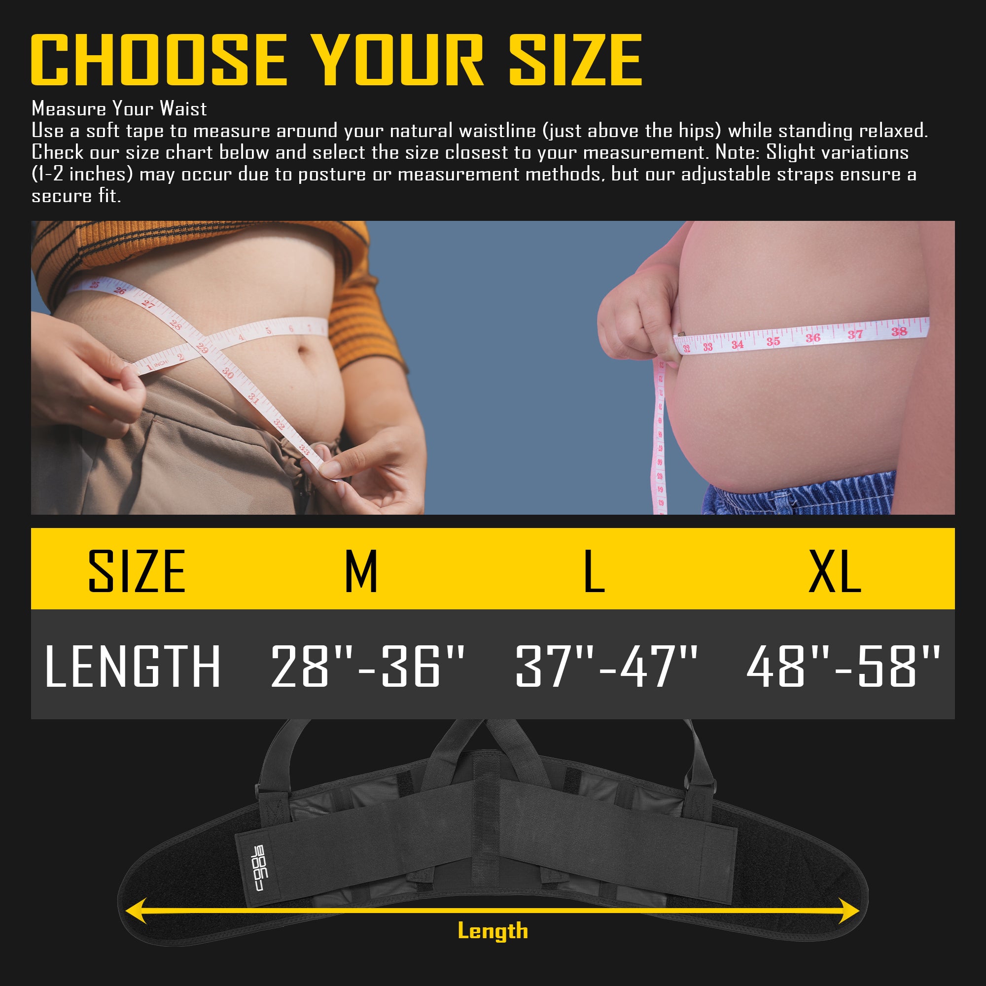 COOLJOB Expert Back Brace for Lower Back Pain Relief, Powerful Lumbar Support with 3D Foam Pad and Elastic Shoulder Strap, Breathable Adjustable Support Belt