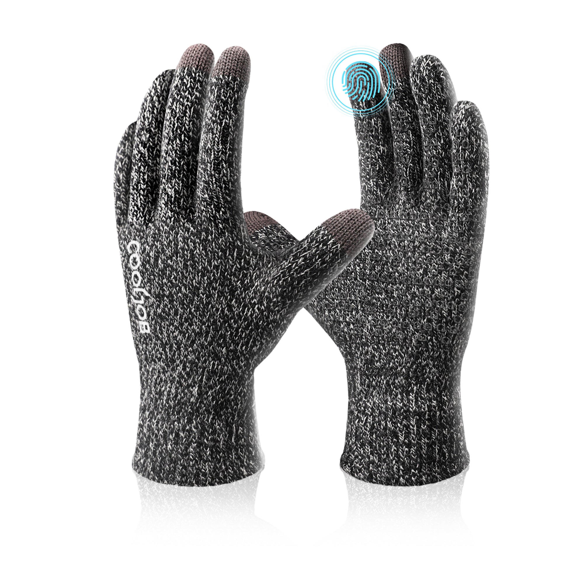 COOLJOB Warm Fleece Knit Winter Gloves, Touch Screen Fingers, Non-slip Silicone Grip and Elastic Cuff