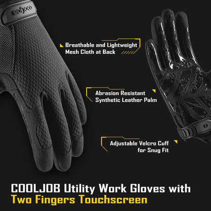 COOLJOB Mechanic Safety Work Gloves, Enhanced Anti-Slip Grip Tactical Gloves, Touchscreen (Black)