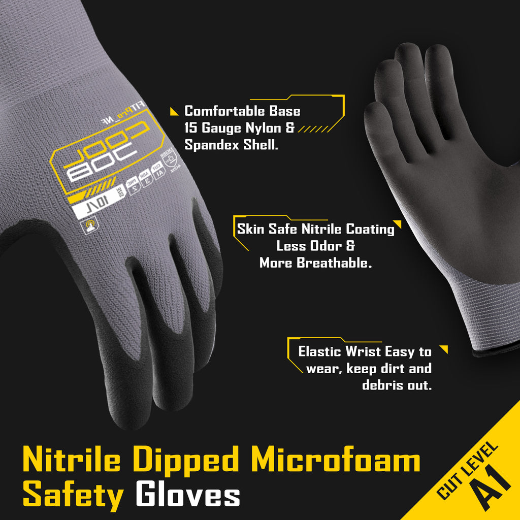 COOLJOB 3/12 Pairs Safety Work Gloves Microfoam Nitrile Rubber Coated, Touchscreen