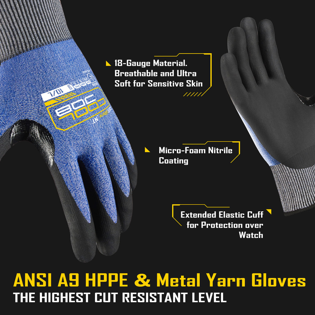 COOLJOB 3 Pairs A9 Cut Resistant Fishing Gloves, Touchscreen, Safety Work Gloves