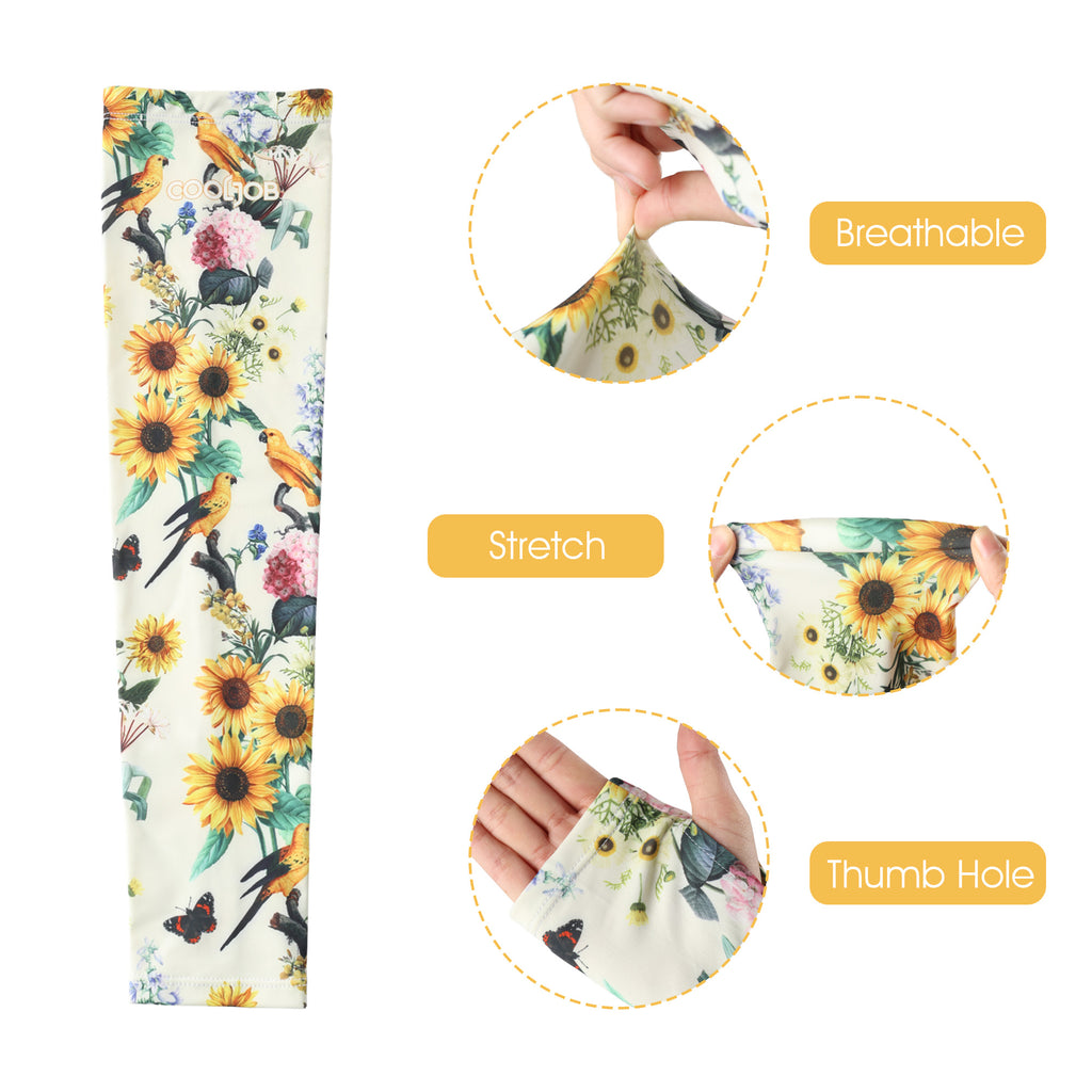 COOLJOB Gardening Sleeves UV Cooling Sun Protection Arm Cover for Women with Thumb Hole for Gardener, Farmer, Outdoor Sport (Bird Flower)