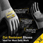 COOLJOB 12/120 Pairs A6 Cut Resistant Safety Work Gloves with Grip, Breathable Lightweight Polyurethane Coated Gloves