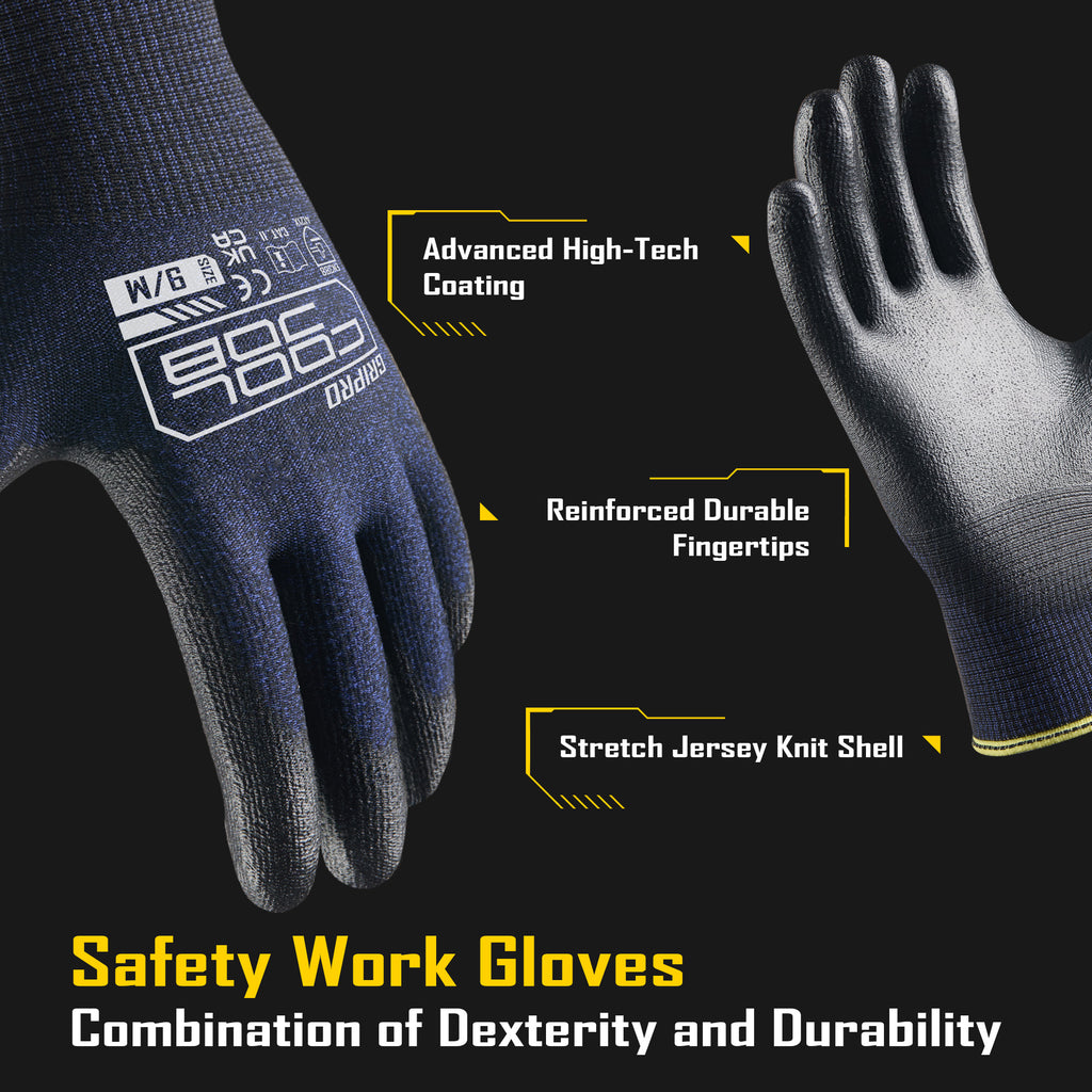 COOLJOB 12 Pairs Safety Work Gloves, Seamless Knit Nylon with Full Fingers Touchscreen, Non-slip Grip Rubber Dipped