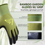 COOLJOB 2 Pairs Bamboo Touchscreen Gardening Work Gloves, Grippy Nitrile Rubber Coated