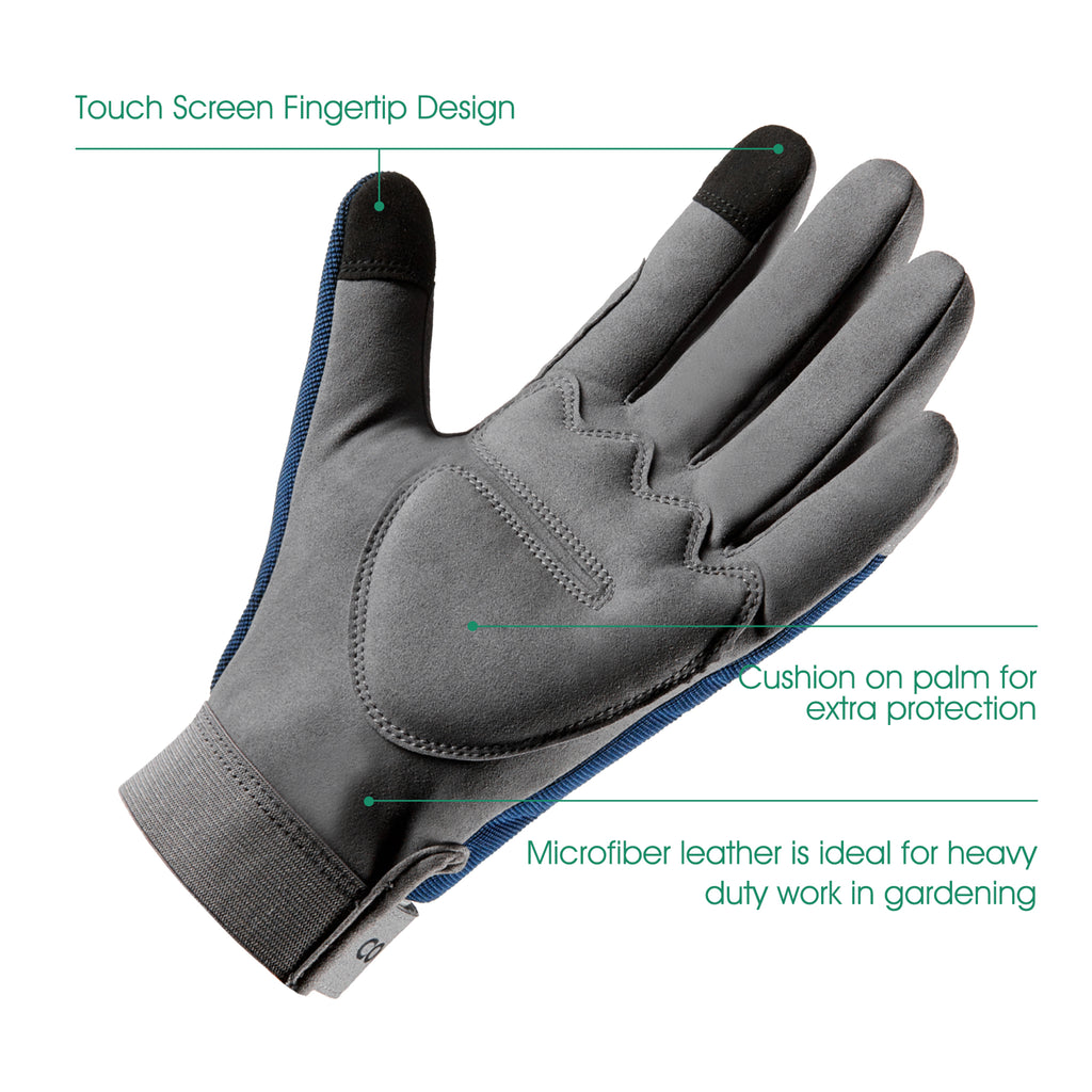 COOLJOB Thorn Proof Garden Gloves with Touchscreen Fingers (Navy)