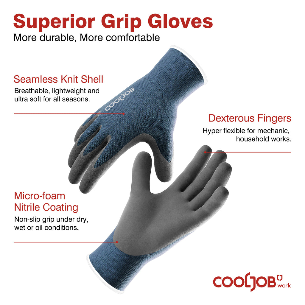 COOLJOB 6/60/120 Pairs Micro-Foam Nitrile Safety Work Garden Gloves with Touchscreen Fingers