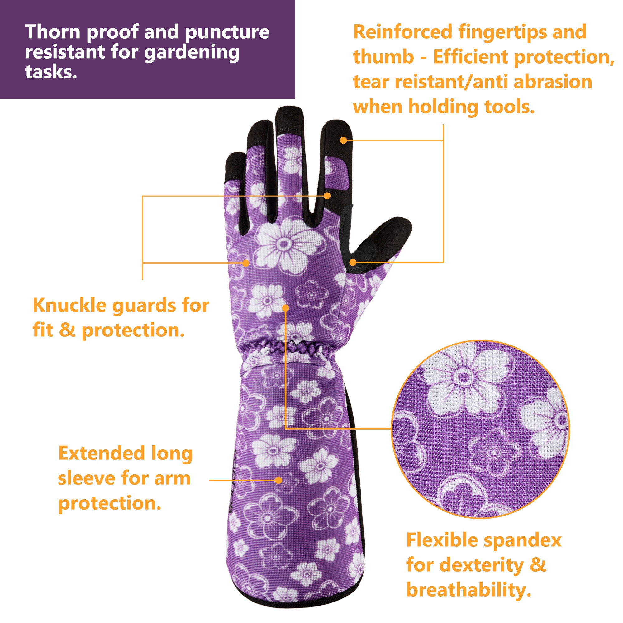COOLJOB Thorn Proof Rose Pruning Garden Gloves, Longer Sleeve, Puncture Resistant (Purple)