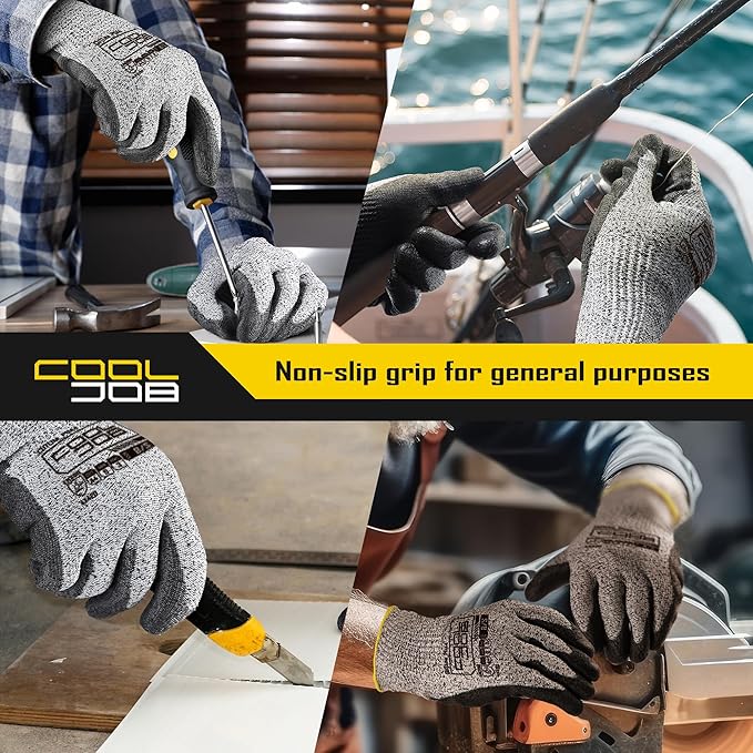 COOLJOB 12/120 Pairs A4 Cut Resistant Safety Work Gloves with Grip