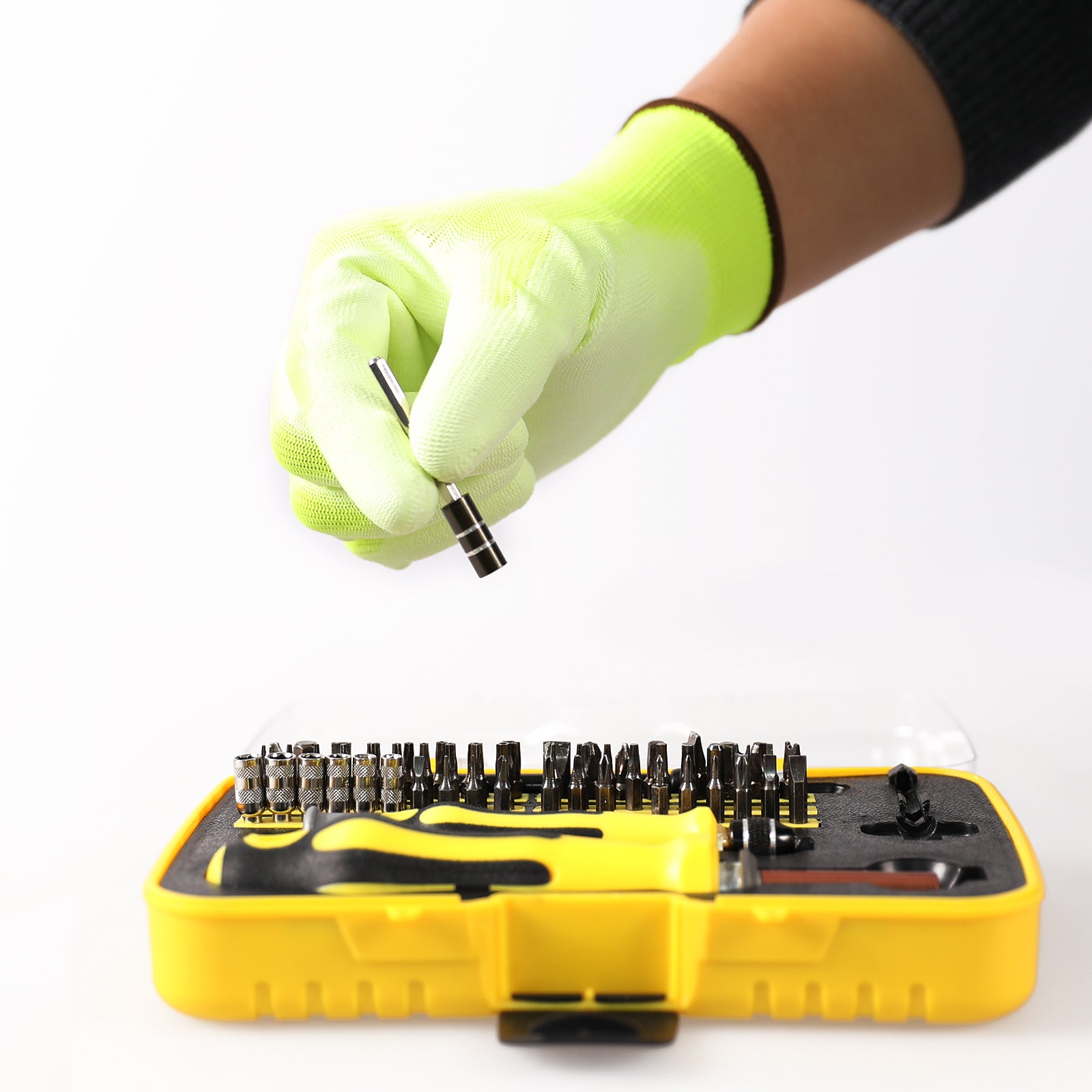 COOLJOB 12/60/120 Pairs Safety Work Gloves Pack Bulk with Grip PU Coating（Yellow）