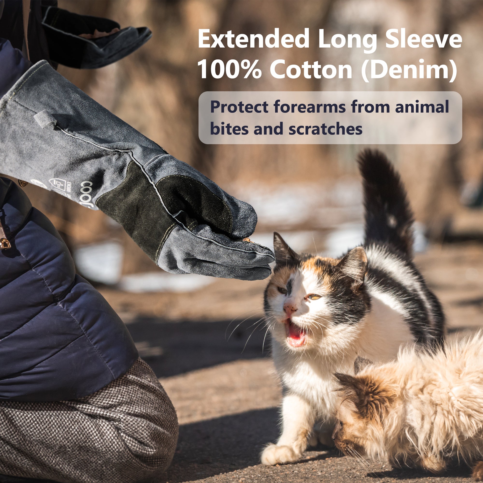 COOLJOB Bite Proof Animal Handling Gloves, Cowhide Leather with Kevlar Stitching for Cat Grooming, Dog Training, 16”