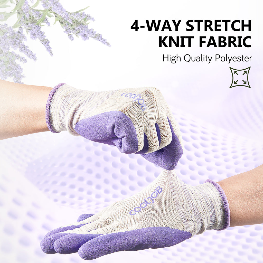 COOLJOB 2/6/10 Pairs Gardening Gloves for Women Ladies, Breathable Rubber Coated for Yard Garden, Lavender Purple & Green Apple
