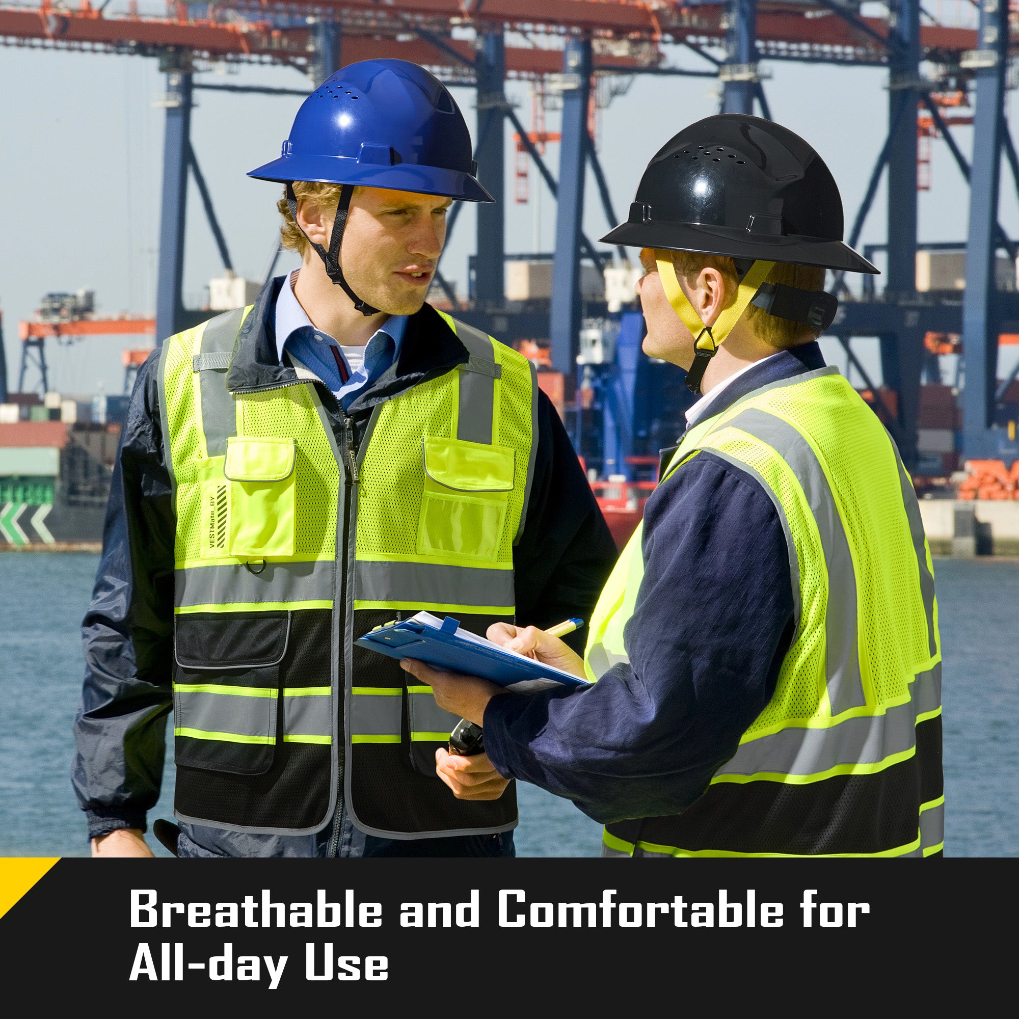 COOLJOB 9 Pockets Reflective Mesh Safety Vest for Men, Hi-vis Work Vest for Construction, Class 2 ANSI Standard