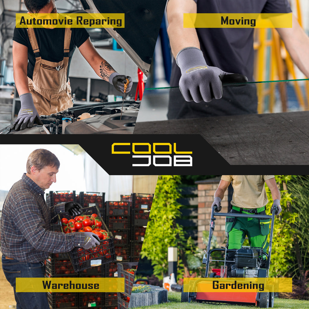 COOLJOB 6 Pairs Nitrile Rubber Dipped Safety Work Gloves with Grip Dots, Touchscreen
