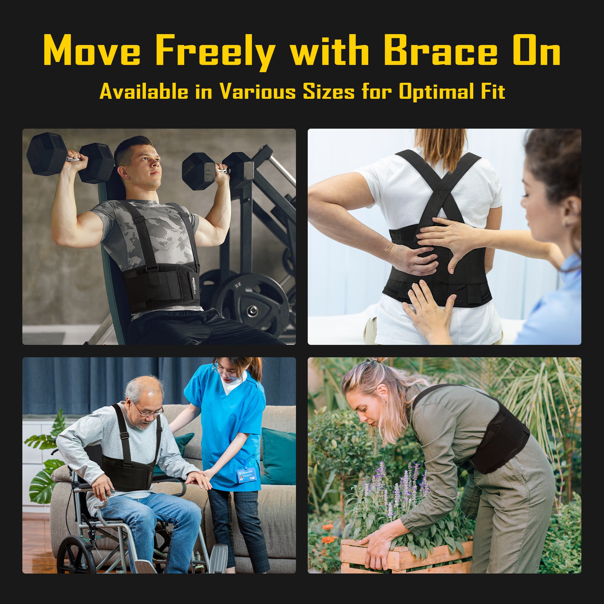 COOLJOB Expert Back Brace for Lower Back Pain Relief, Powerful Lumbar Support with 3D Foam Pad and Elastic Shoulder Strap, Breathable Adjustable Support Belt