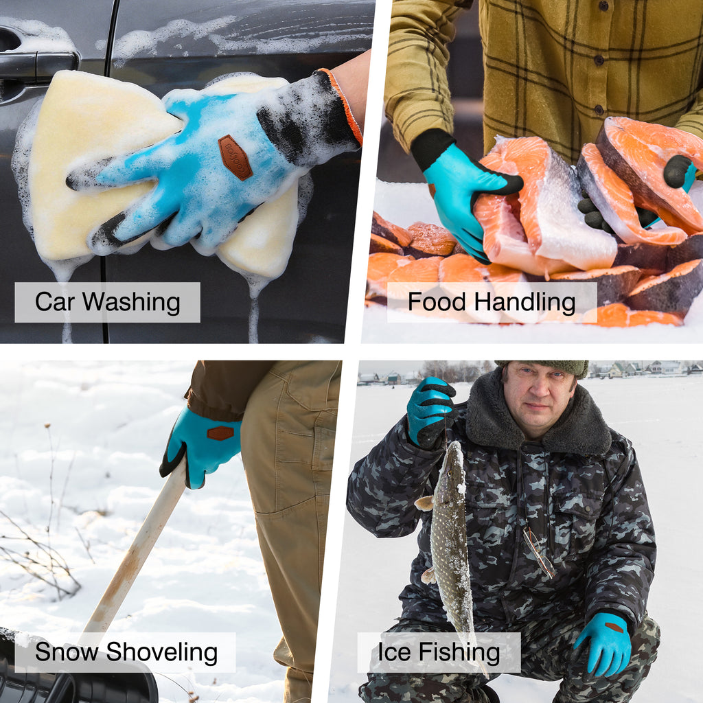 COOLJOB Waterproof Winter Freezer Gloves, Double Coated Rubber Safety Work Gloves (Blue)