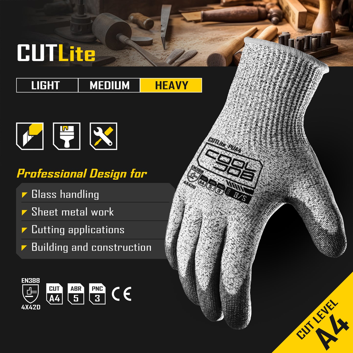 COOLJOB 12/120 Pairs A4 Cut Resistant Safety Work Gloves with Grip